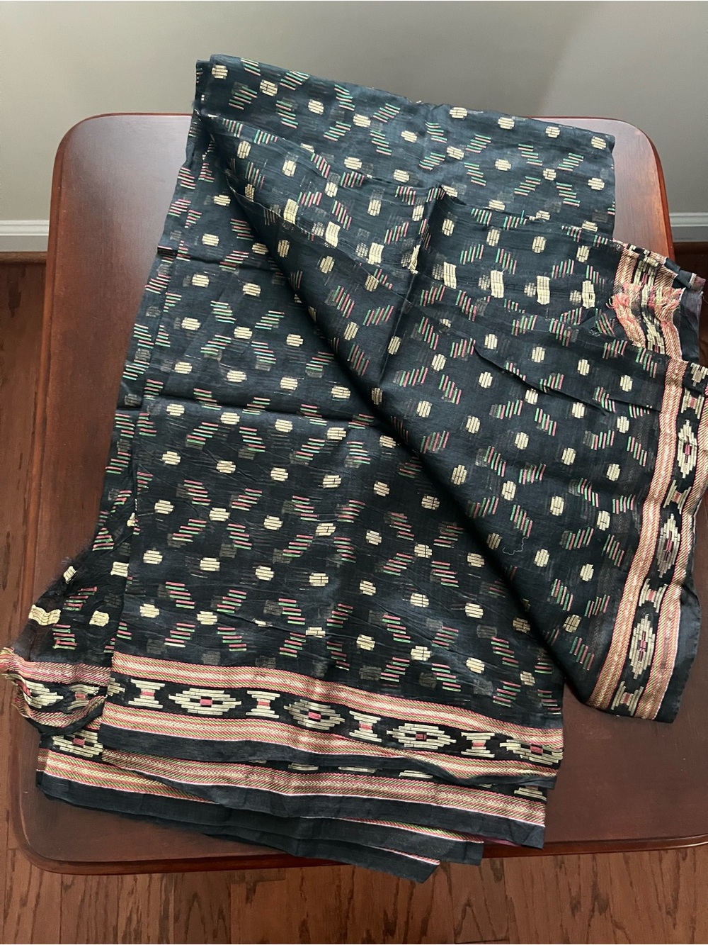 Black Woven Patterned Saree with Multicolor Accents